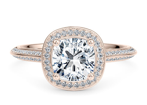 Olympia in Rose Gold set with a Cushion cut diamond.