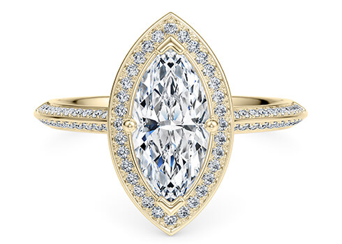 Olympia in Yellow Gold set with a Marquise cut diamond.