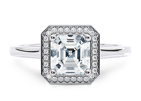 Minerva in Platinum set with a Asscher cut diamond.