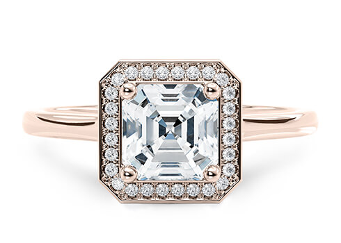 Minerva in Roségold set with a Asscher cut diamant.