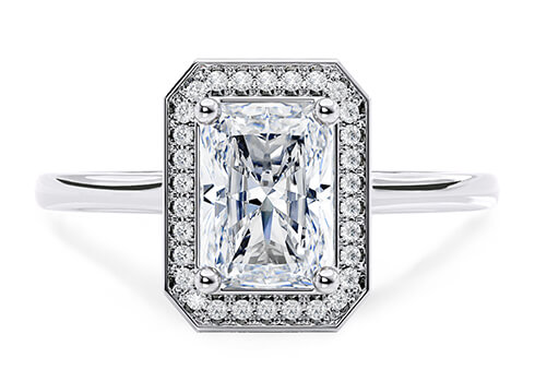 Minerva in White Gold set with a Radiant cut diamond.