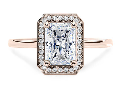 Minerva in Rose Gold set with a Radiant cut diamond.
