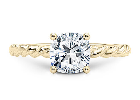 Ascot in Yellow Gold set with a Cushion cut diamond.