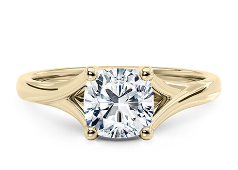Hanover in Yellow Gold set with a Cushion cut diamond.