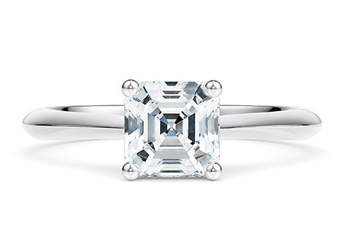 Iris in White Gold set with a Asscher cut diamond.