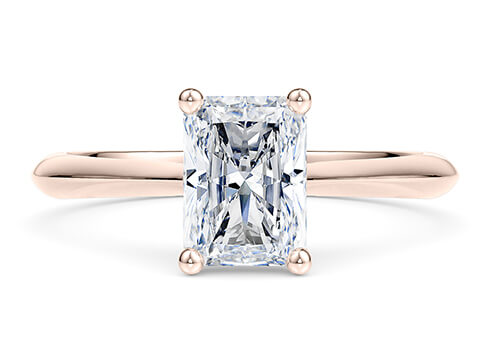 Iris in Rose Gold set with a Radiant cut diamond.
