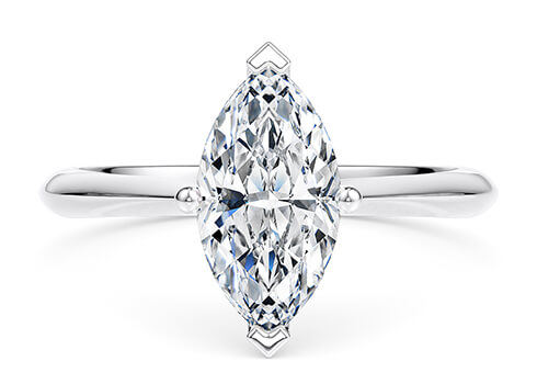 Iris in Oro Blanco set with a Marquesa cut diamante.