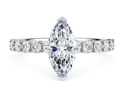 Akinia in Platinum set with a Marquise cut diamond.