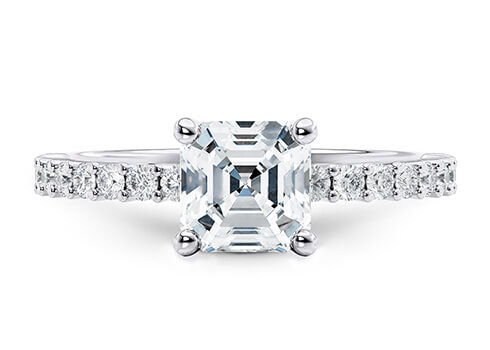 Duchess in White Gold set with a Asscher cut diamond.