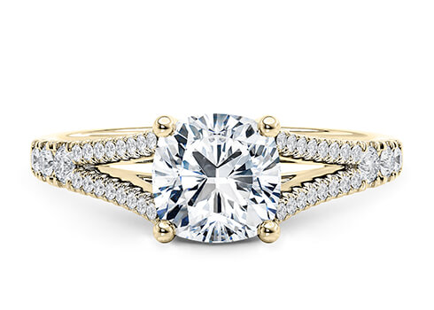 Oxford in Yellow Gold set with a Cushion cut diamond.