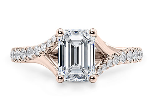 Valentine in Rose Gold set with a Emerald cut diamond.
