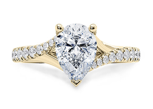 Valentine in Yellow Gold set with a Pear cut diamond.