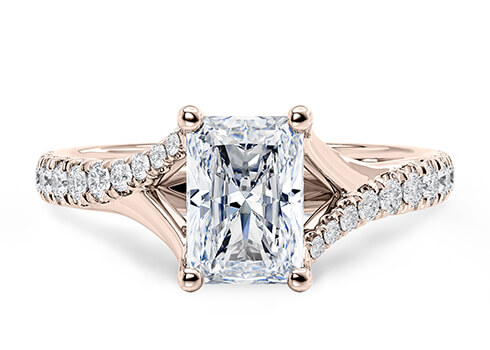 Valentine in Rose Gold set with a Radiant cut diamond.