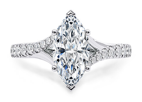 Valentine in Oro Blanco set with a Marquesa cut diamante.