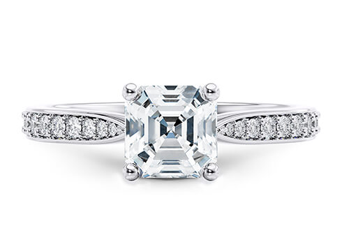 Victoria in White Gold set with a Asscher cut diamond.
