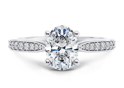 Victoria in Platinum set with a Oval cut diamond.