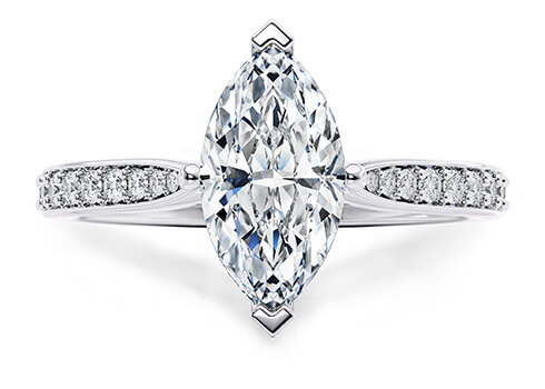 Victoria in Oro Blanco set with a Marquesa cut diamante.