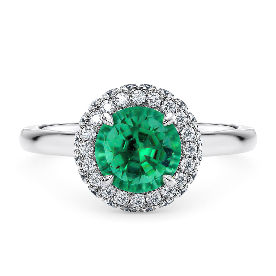 Engagement Ring in White Gold (18k) with Round 0.75ct Emerald