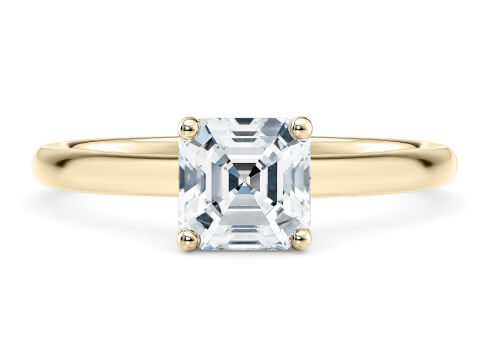 Paloma in Yellow Gold set with a Asscher cut diamond.