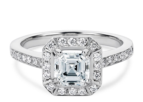 Zelda in Platinum set with a Asscher cut diamond.