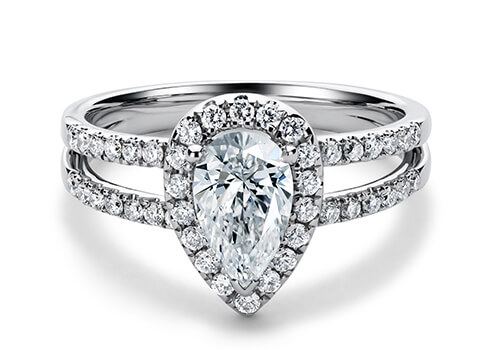 Audrey in Platinum set with a Pear cut diamond.