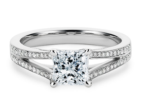 Athena in White Gold set with a Princess cut diamond.