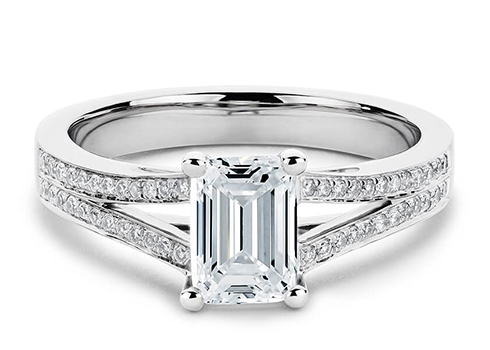 Athena in White Gold set with a Emerald cut diamond.