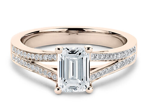 Athena in Rose Gold set with a Emerald cut diamond.