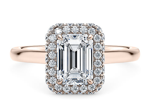 Cassia in Rose Gold set with a Emerald cut diamond.