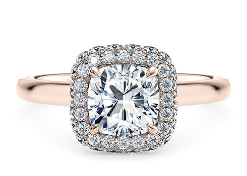 Cassia in Rose Gold set with a Cushion cut diamond.
