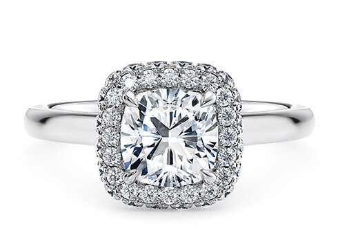 Cassia in White Gold (9k) set with a Cushion cut diamond.