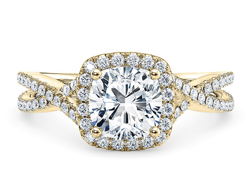 Bellatrix in Oro amarillo (9k) set with a Cojín cut diamante.