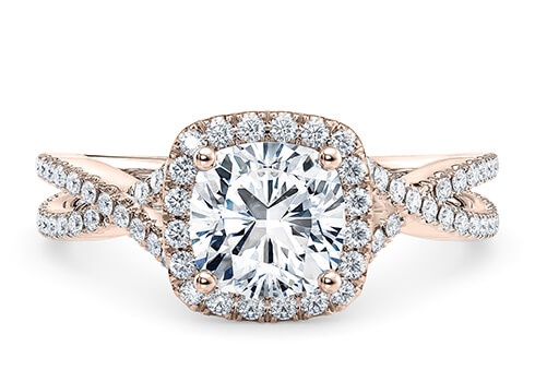 Bellatrix in Rose Gold set with a Cushion cut diamond.