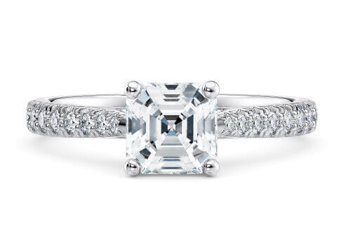 Kindrea in Platinum set with a Asscher cut diamond.