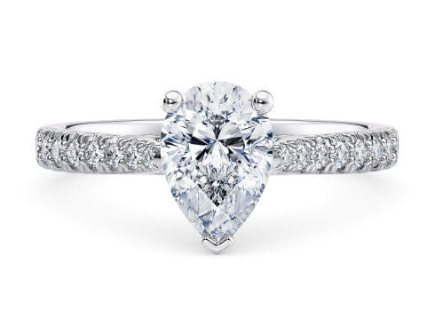 Kindrea in Platinum set with a Pear cut diamond.