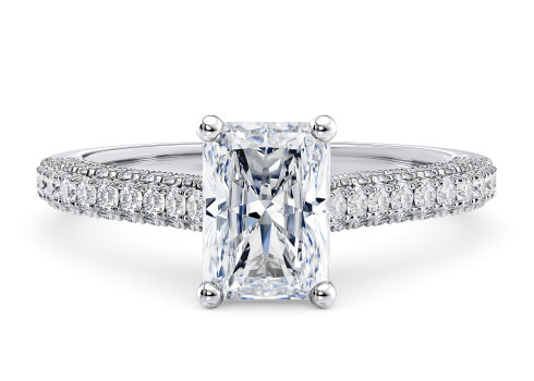 Bloomsbury in Platinum set with a Radiant cut diamond.